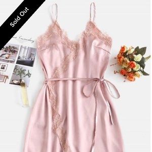 Satin Wrap Lace Insert Pajama Dress